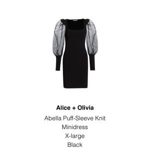 Alice + Olivia Black Puff-sleeve Midi Knit Dress with Sheer Sleeves